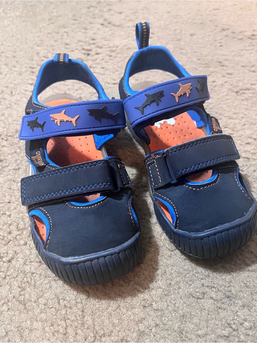 Osh Kosh Kids Navy and Blue Shark Sandals - Comfortable Velcro Straps